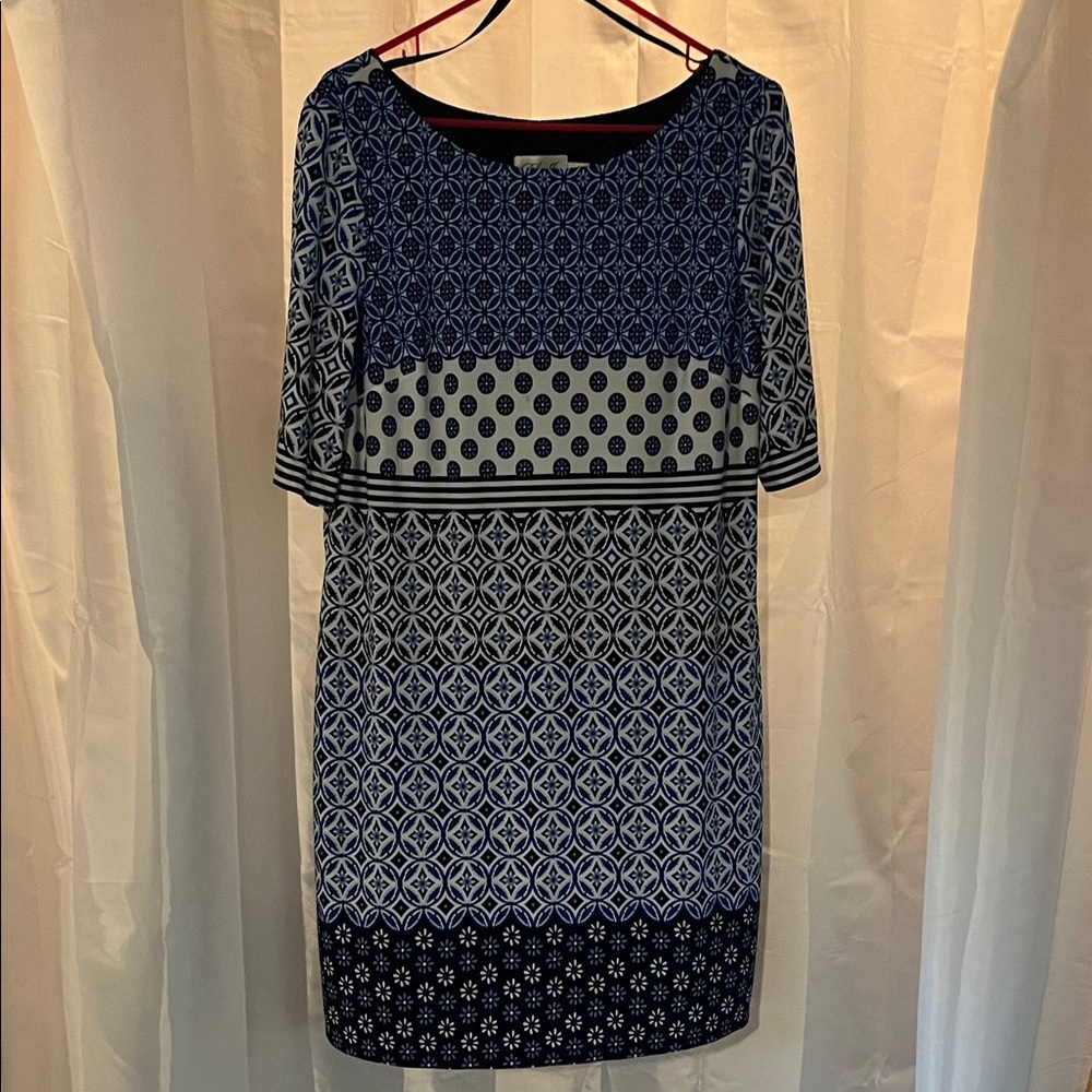 Eliza J Navy and White Geometric Mini Dress